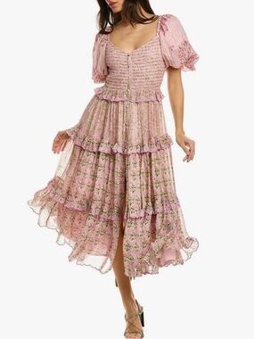 Hemant & Nandita Hera Short Sleeve Tiered Midi Dress Boho Size Medium NEW